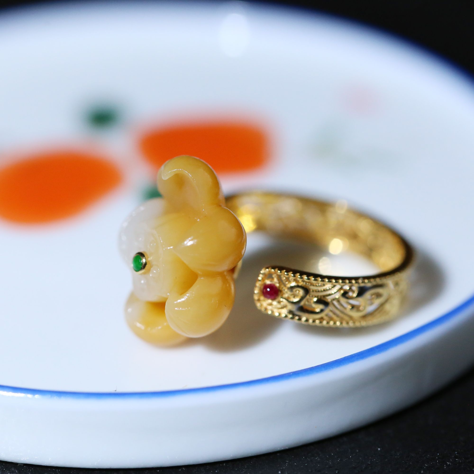 小吴珠宝【芸语】18K金+和田玉戒指