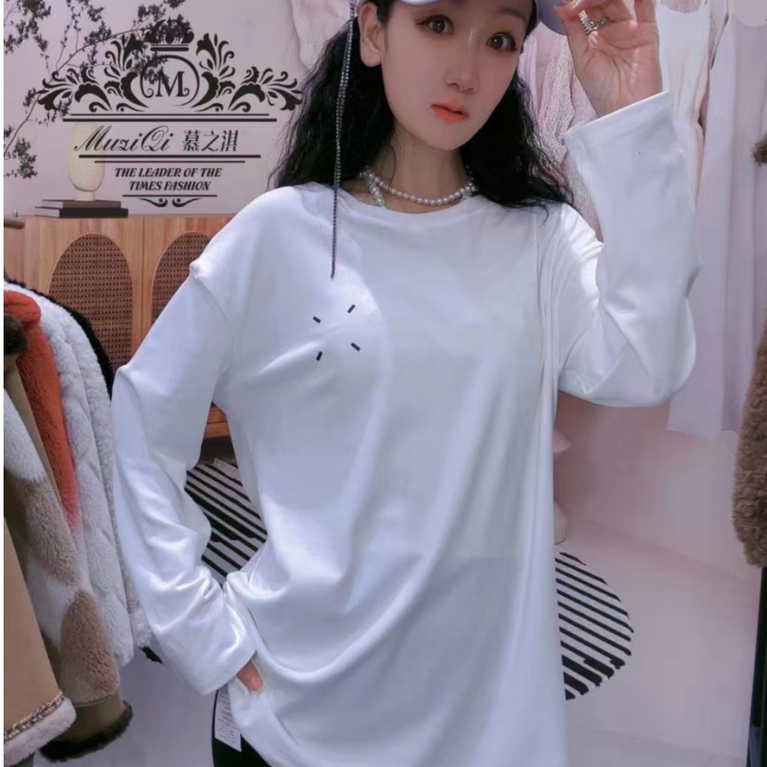 M34F002百搭简约大白T秋冬磨毛加厚保暖T恤