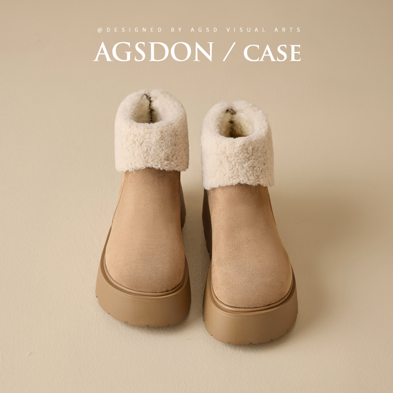 奥古狮登厚底雪地靴女2025新款冬季加绒加厚棉鞋短靴子毛毛勃肯鞋