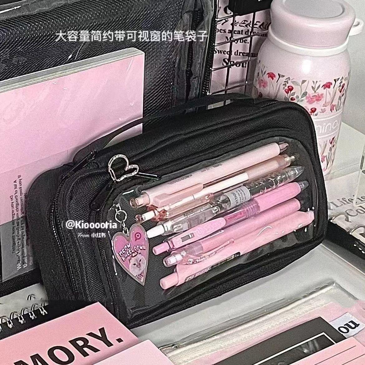 简约ins牛津布铅笔盒文具盒大容量多功能小初高中生学习笔袋H259