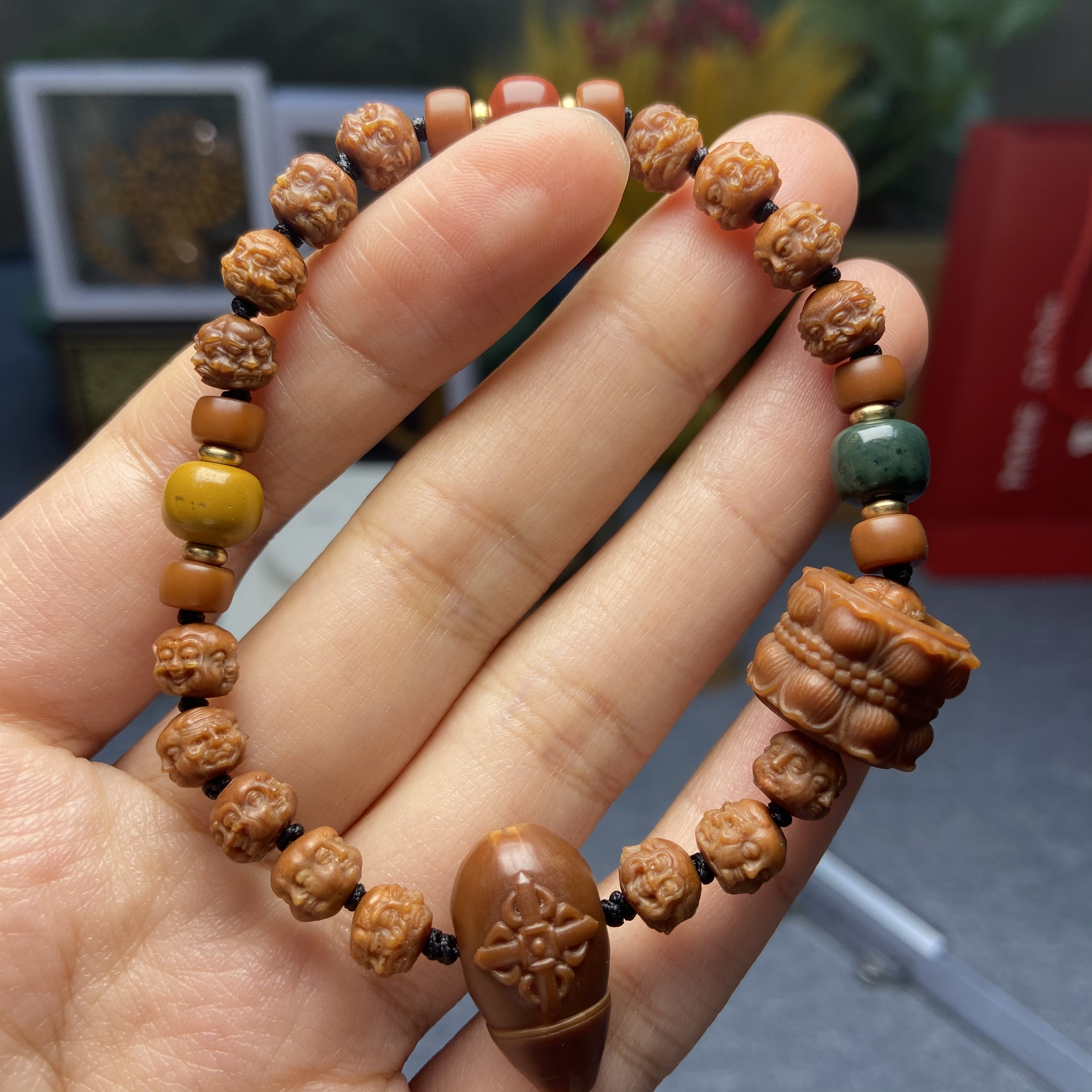 玉化8mm核尖千面佛手串四面罗汉 文玩橄榄核雕刻手串手链男女款