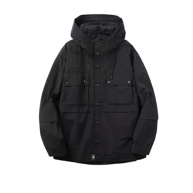 山谷男装  2024春夏新款薄款连帽夹克防晒服日系纯色高级感外套潮