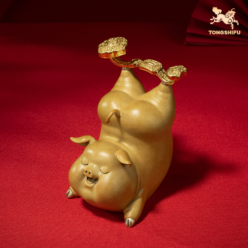 铜师傅 《诸事如意》客厅桌面铜猪摆件 家居装饰工艺品