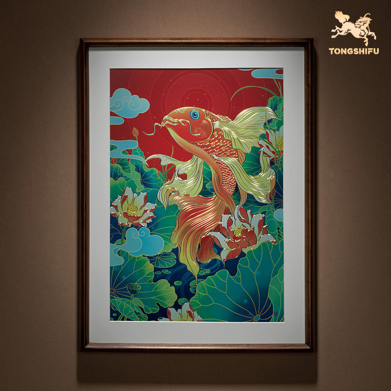 铜师傅 手工錾刻 铜雕画《吉祥锦鲤》客厅装饰画 玄关画 背景画