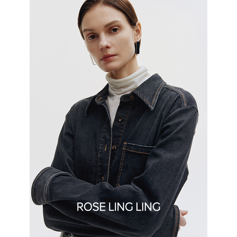 Roselingling叠穿刚需 复古水洗可穿四季收腰石磨酵洗牛仔衬衫