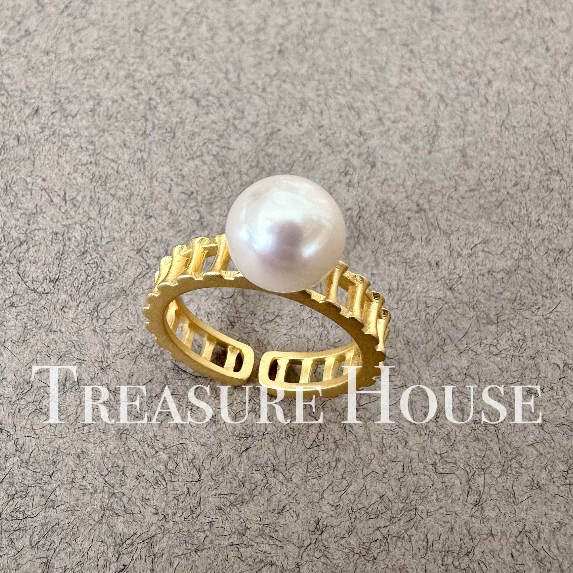 【宝藏】8-9淡水无核珍珠无暇齿轮磨砂简约戒指