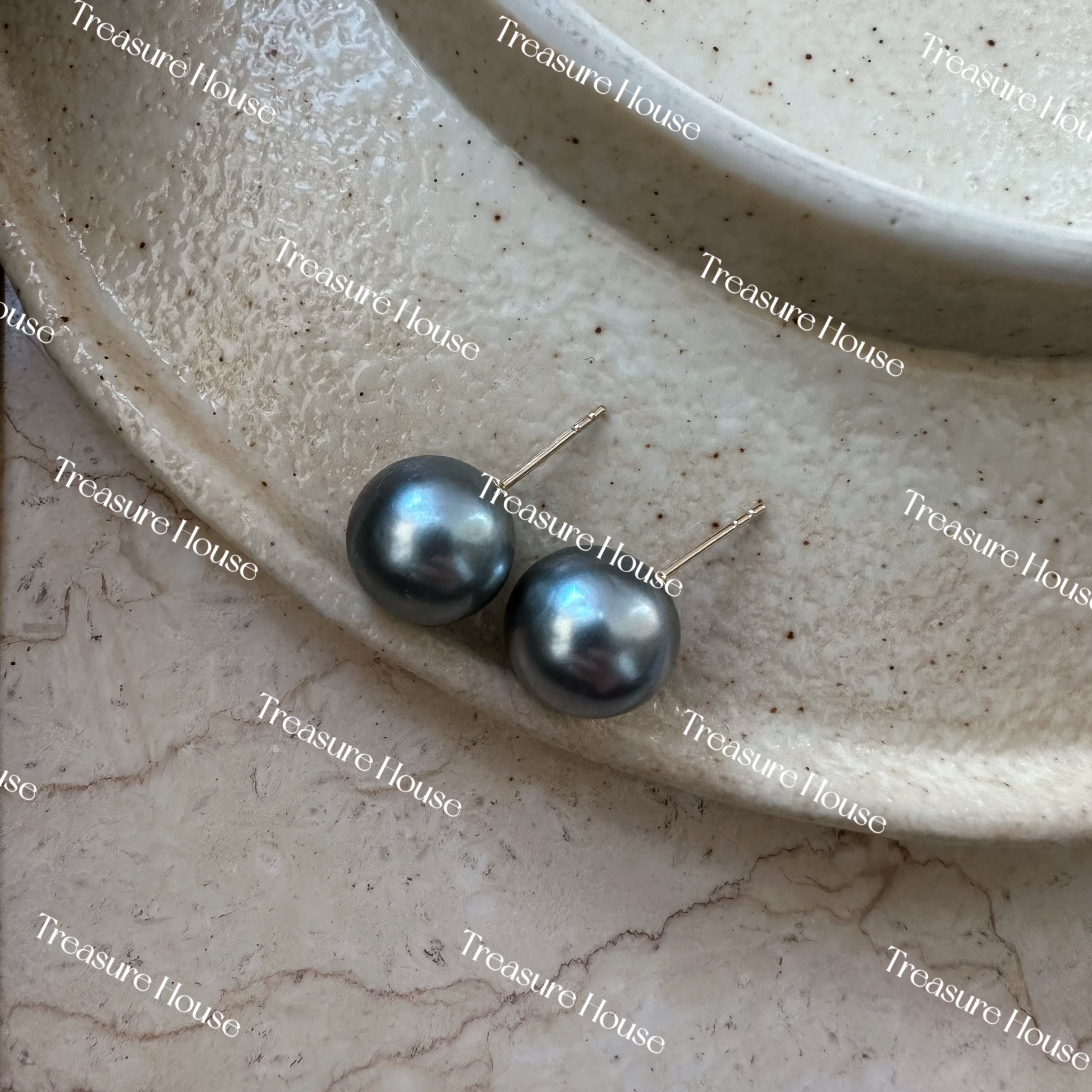 【宝藏】11-12mm海水大溪地珍珠铂金灰微瑕简约大气高级感耳钉