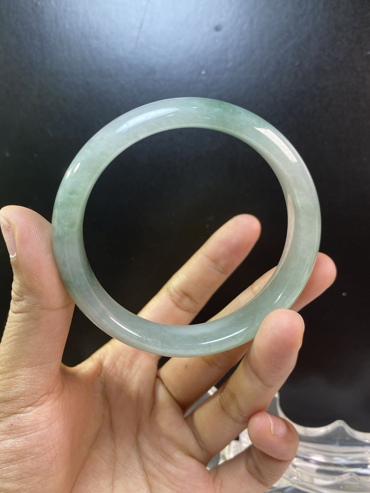 缅甸天然A货冰飘蓝花手镯