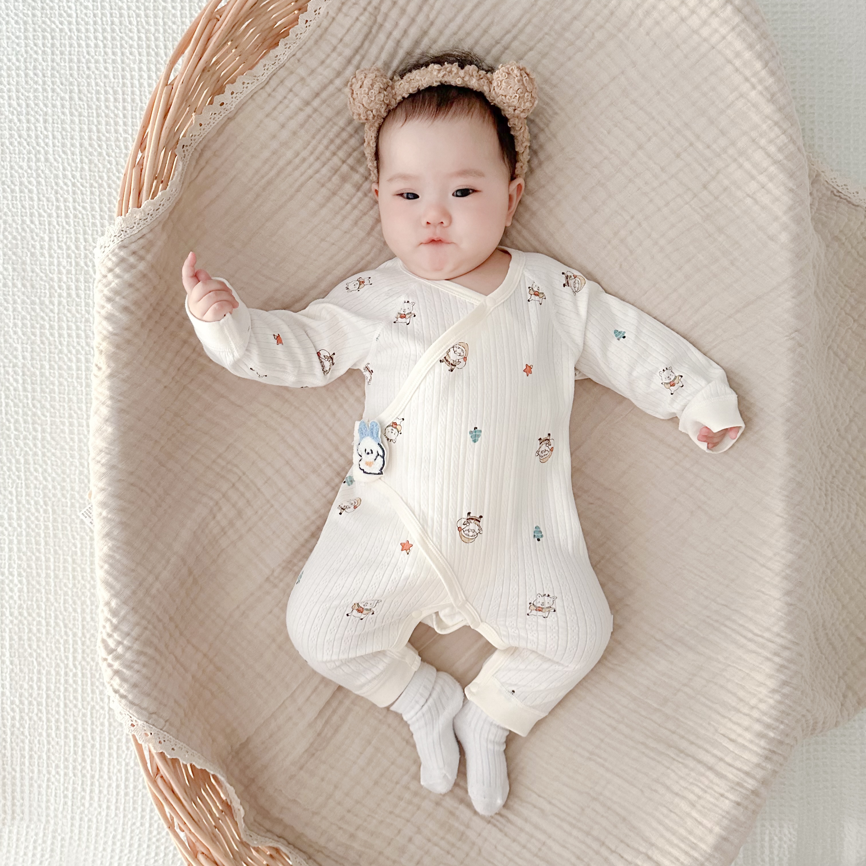 新生婴儿连体衣春秋蝴蝶衣初生宝宝纯棉哈衣婴儿薄款连体和尚服