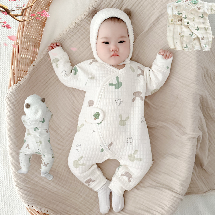 婴儿秋冬夹棉加厚连体衣保暖春秋纯棉宝宝新生儿衣服爬服男女哈衣