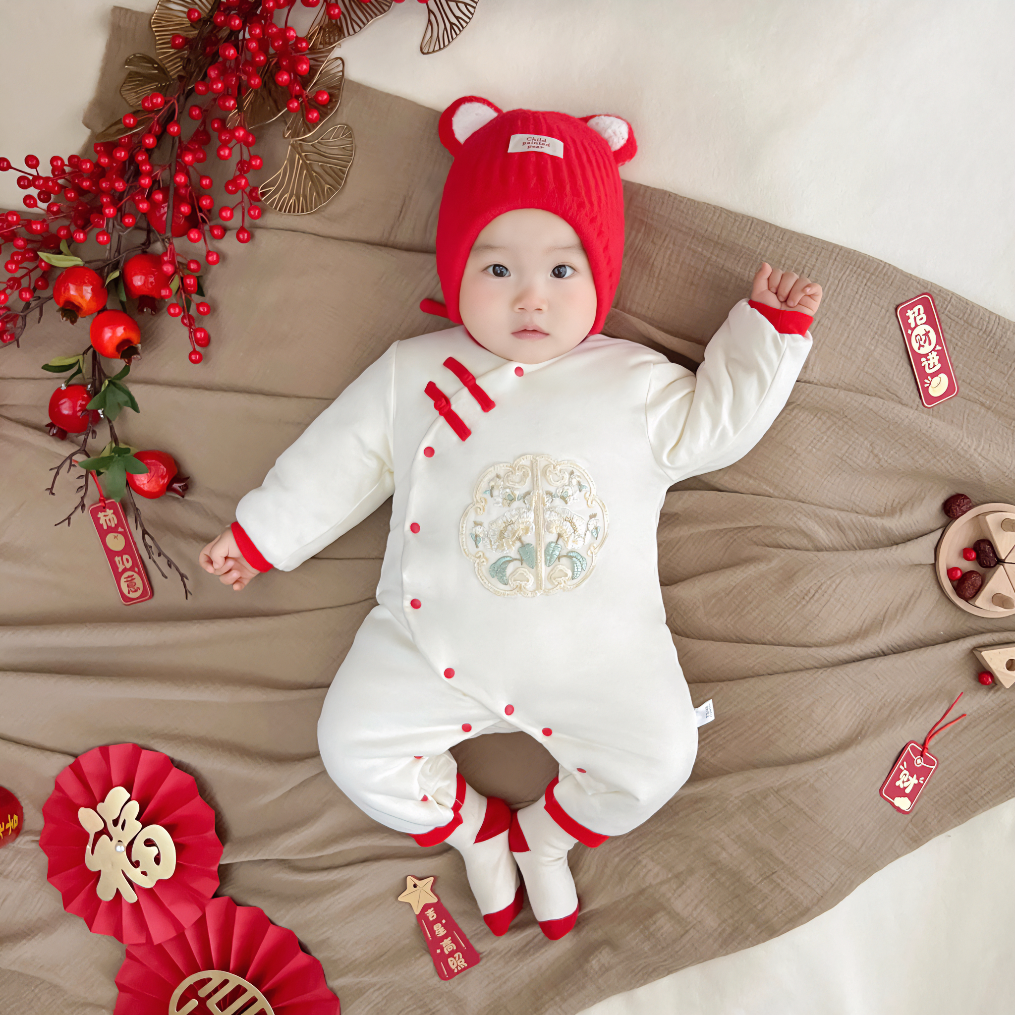 满月婴儿衣服新生儿中国风棉衣冬季加厚宝宝连体衣秋冬纯棉服爬服