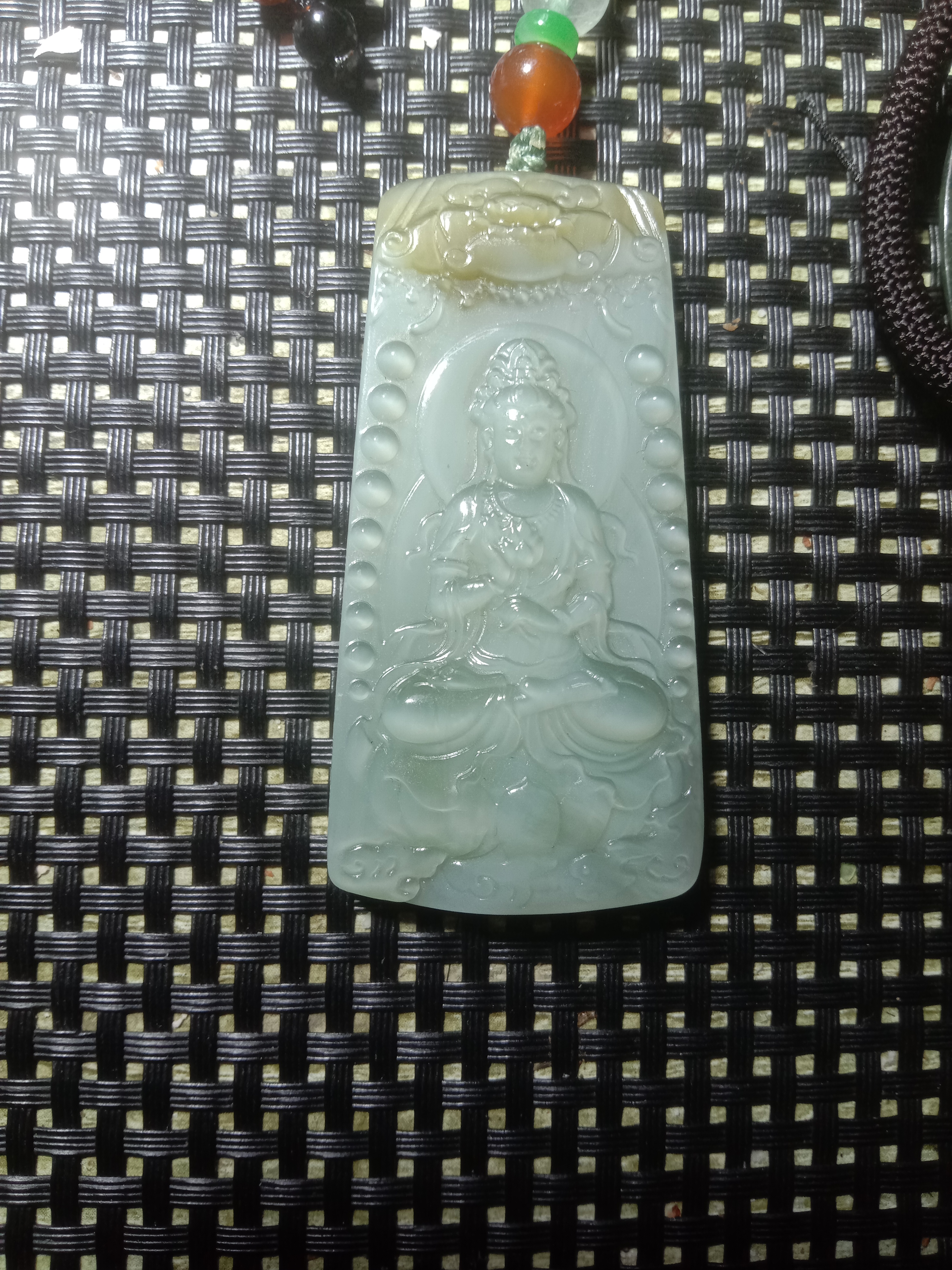 碧玉猫眼观音牌，