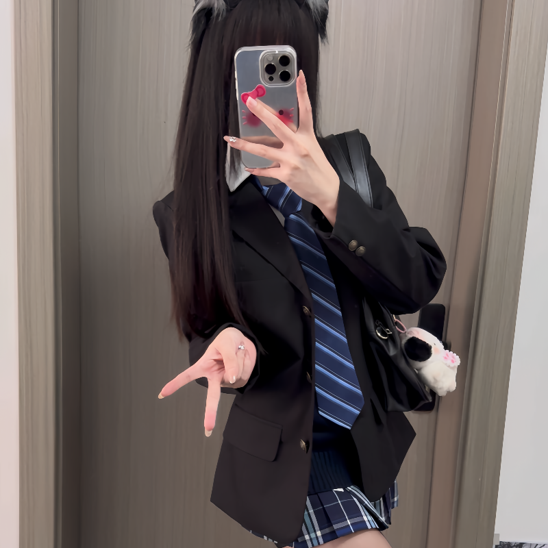 小花猪JK原创制服套装西服学院风三粒扣黑色绀色棕色西装外套秋季