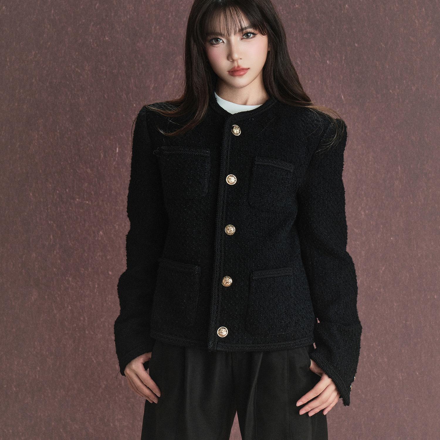 avenement/金属扣小香/重工小香风编织粗花呢外套女短款上衣