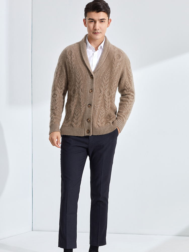 男士五针三股重磅加厚羊绒开衫100%纯山羊绒休闲休闲保暖外穿百搭