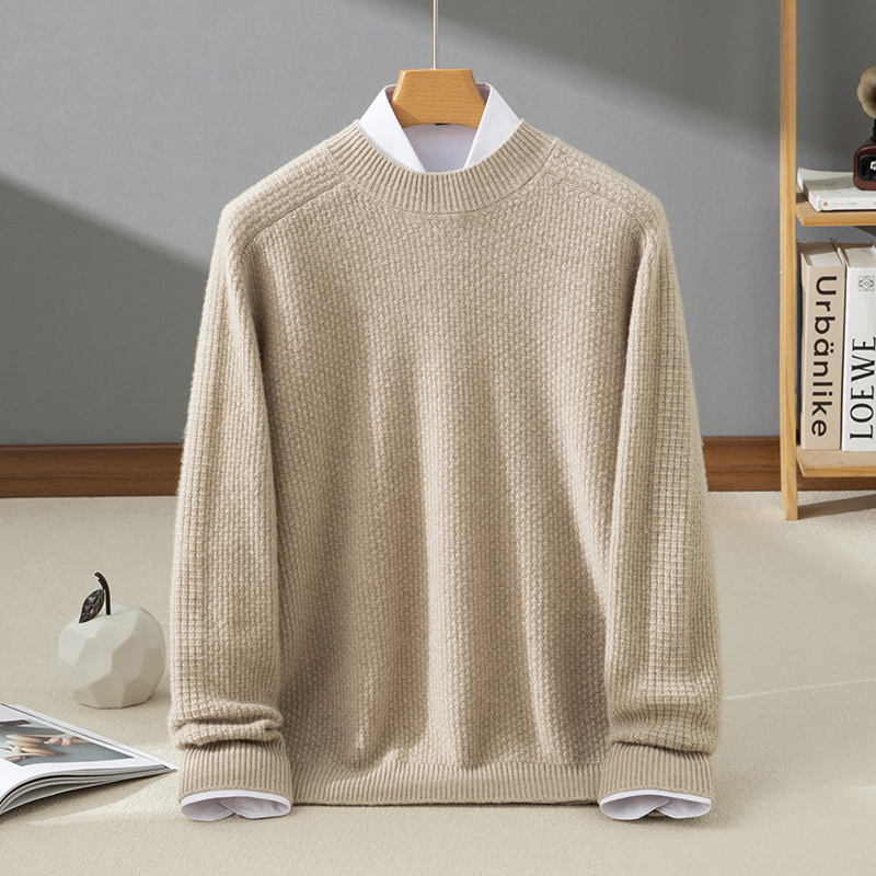 100%纯山羊绒马鞍肩男士半高领商务休闲羊绒衫Q24023