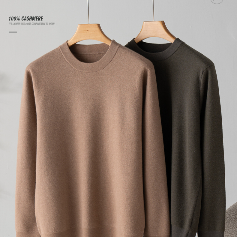 精纺16针68支100%纯山羊绒男士空气层套头打底羊绒衫休闲百搭Jf28