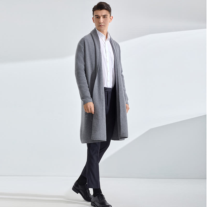 秋冬新款男士100%纯山羊绒开衫外套商务休闲中长款针织衫毛衣外穿