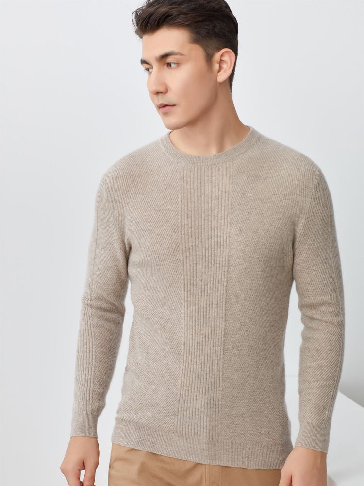 羊绒衫男100%纯山羊绒圆领男士套头针织宽松休闲提花打底衫Hh 30