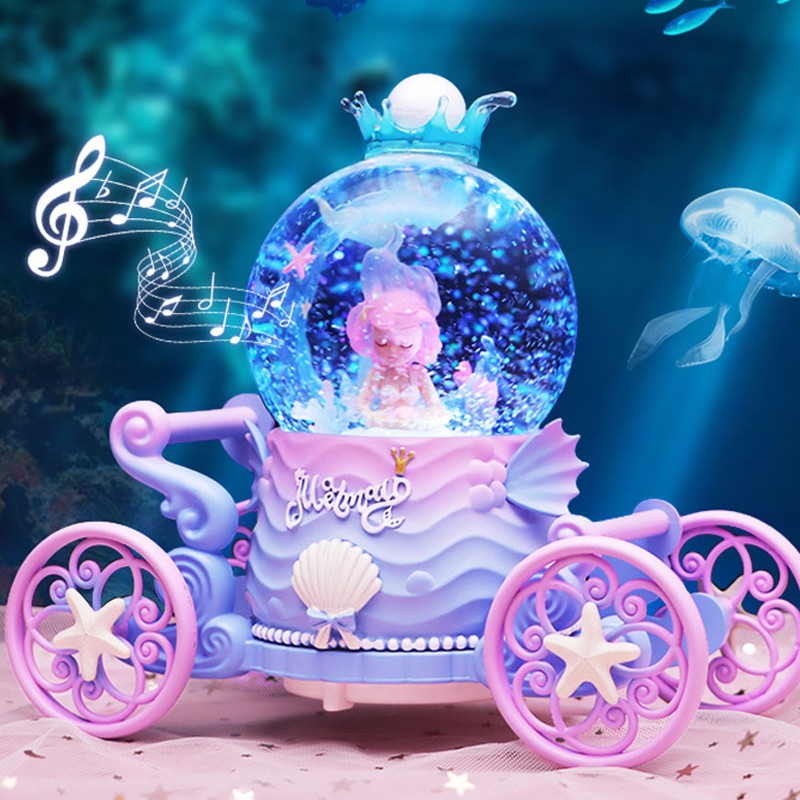 梦幻美人鱼马车水晶球音乐盒旋转城堡公主儿童女孩生日礼物专属