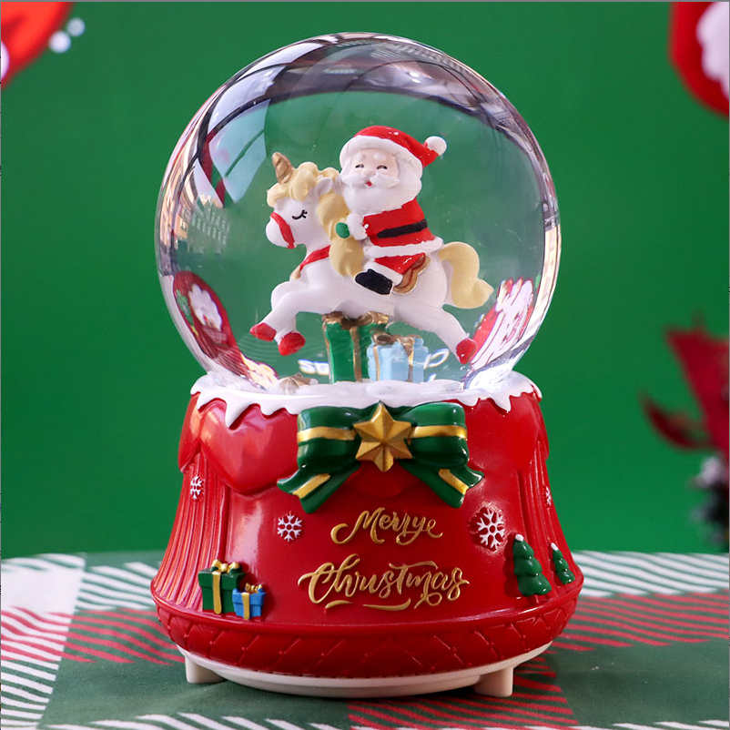 欧式圣诞水晶球骑马可旋转发光装饰品八音盒高级感女孩儿童礼物