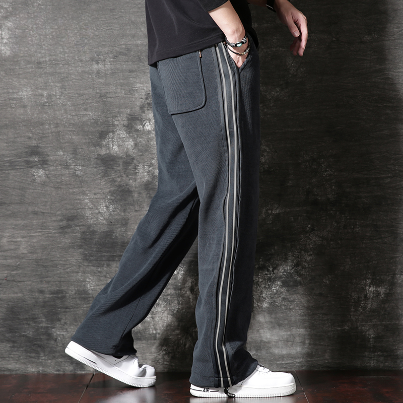 高级感轻奢雪尼尔条纹阔腿卫裤男士春秋款宽松直筒休闲裤男款春季