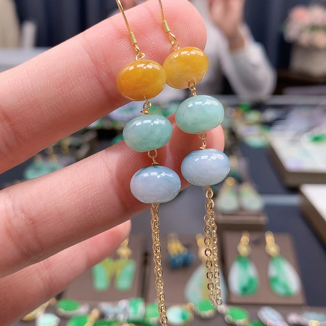 翡翠耳饰银S925镶嵌天然缅甸A货翡翠耳坠