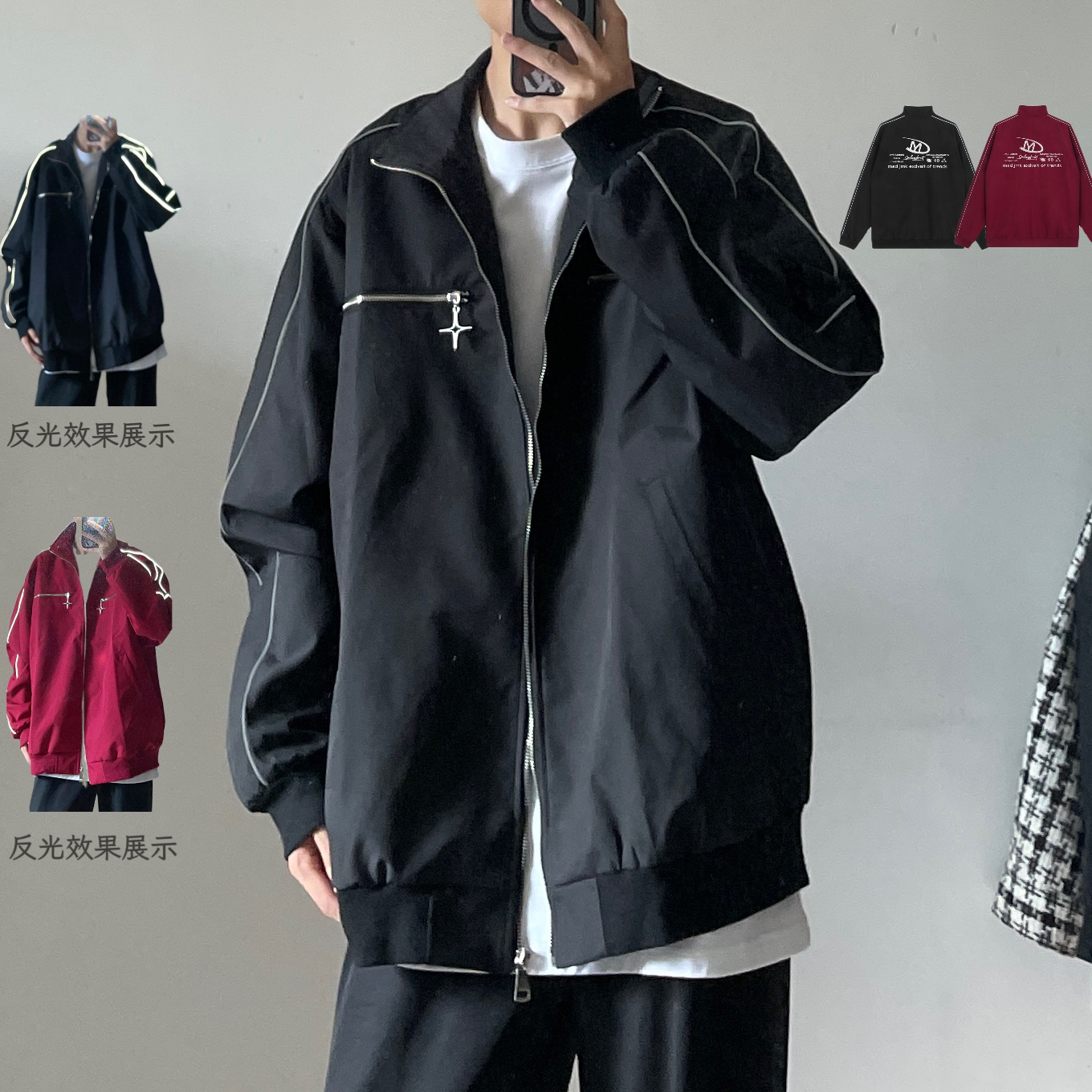 Jimei·美式秋季刺绣字母防水反光飞行服夹克外套｜【推荐款】