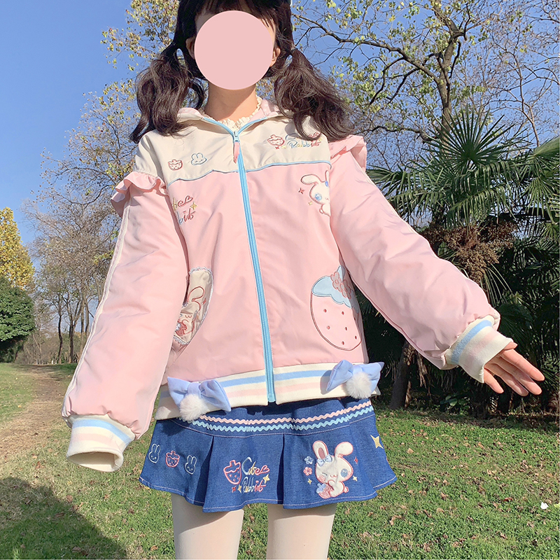 铭依记少女原创  古早草莓兔  可爱少女宽松外套裙子