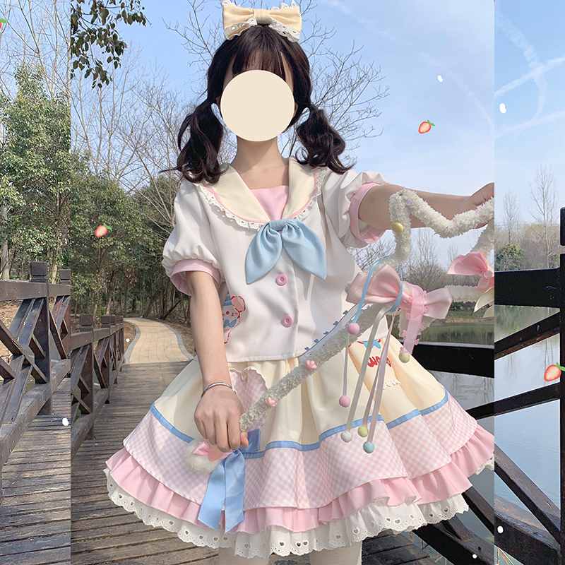 铭依记少女原创  大耳狗 少女可爱甜妹套装半裙学院风公主lolita