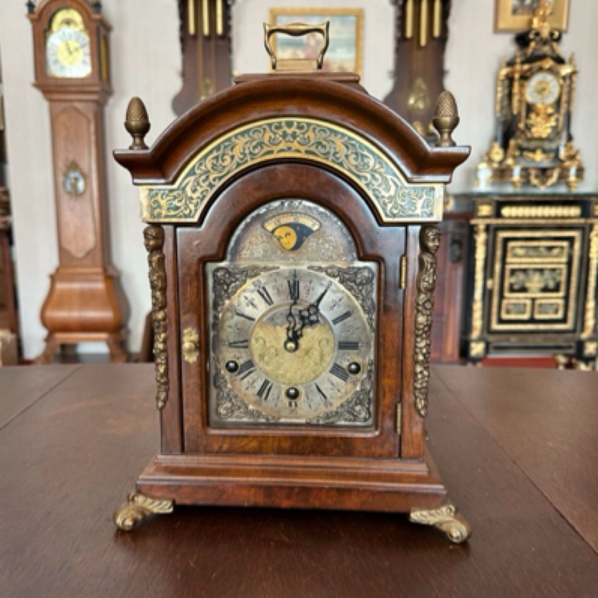 原装进口欧shi五音提梁古董座钟实木配铜饰桌面台钟欧式