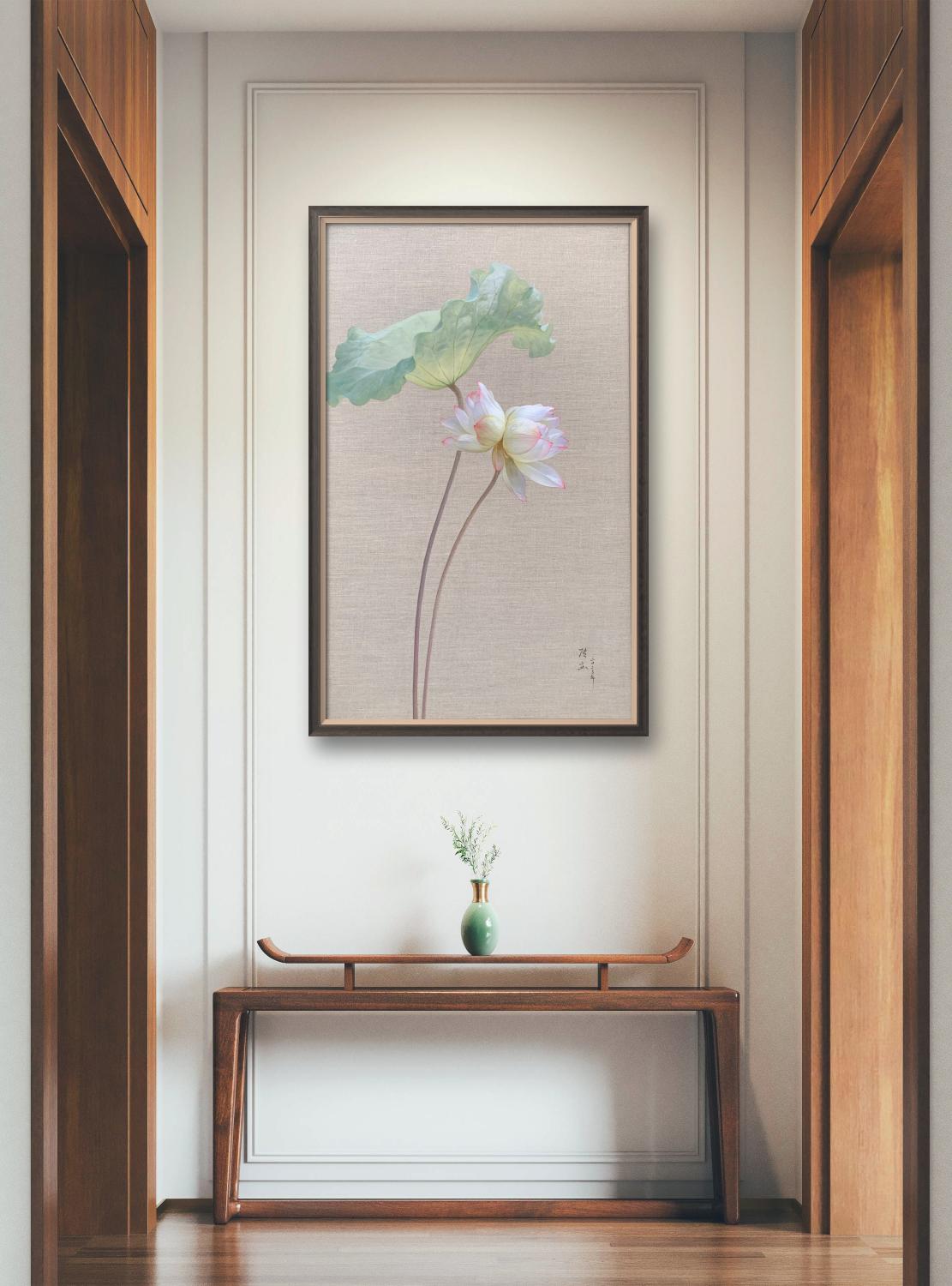 并蒂莲花油画55x88cm