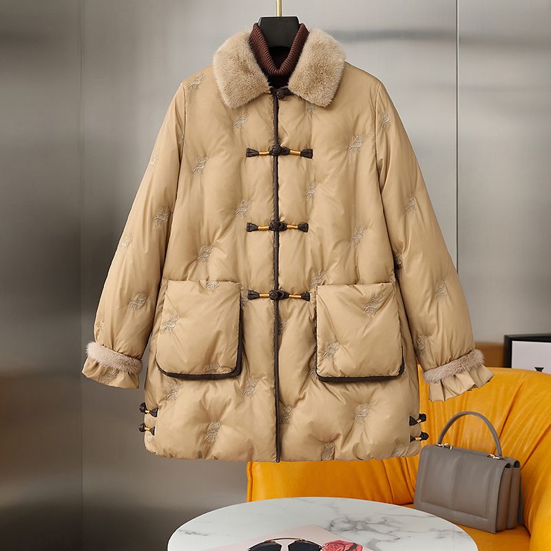 妈妈冬装棉服洋气大码中风刺绣外套冬季中老年女装秋冬棉袄