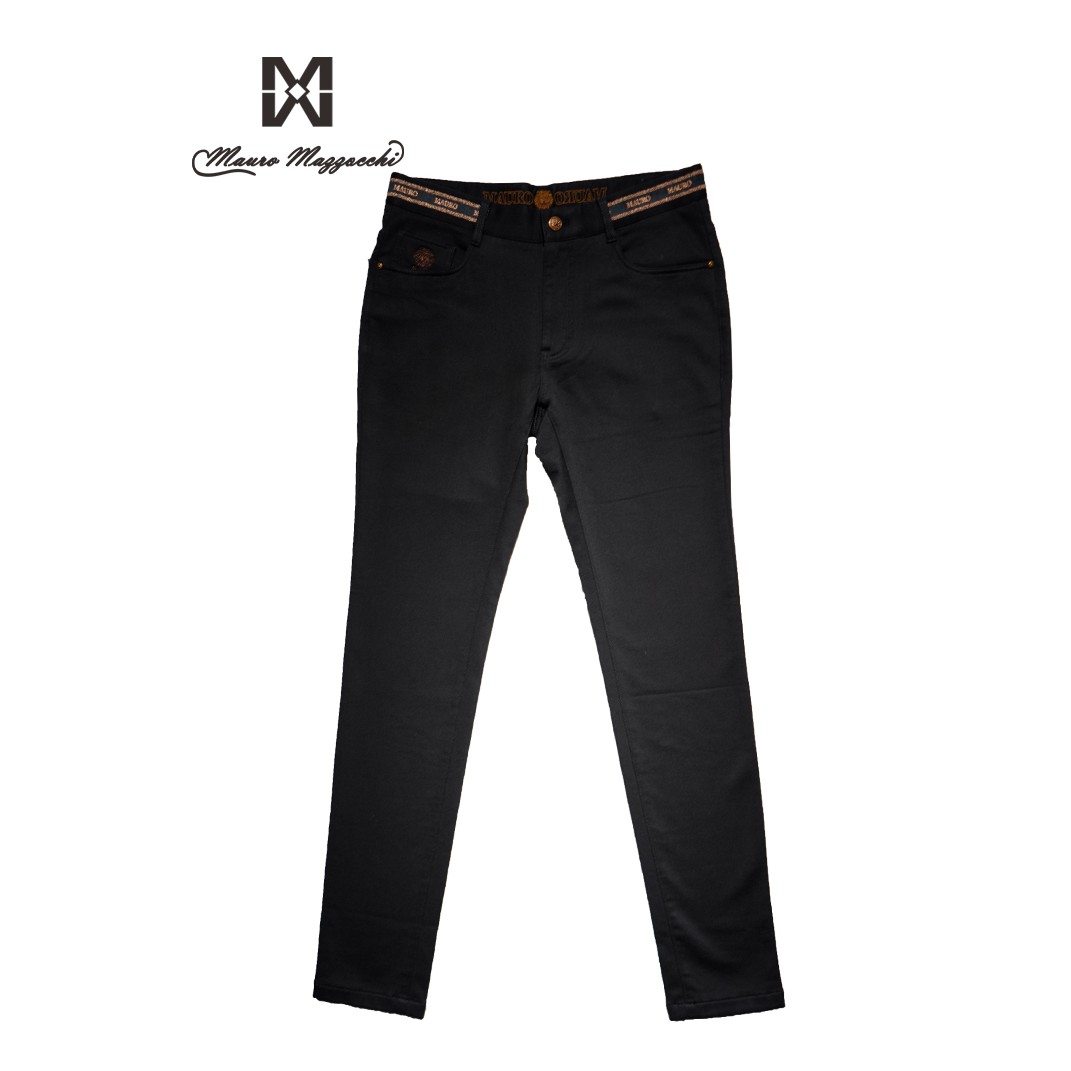 Mauro/玛路刺绣男士直筒时尚休闲裤百搭修身五袋款黑色秋冬季0306