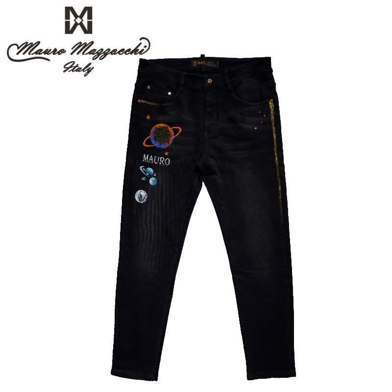 Mauro/玛路烫钻男士经典水洗修身牛仔裤时尚休闲潮流百搭春秋1320