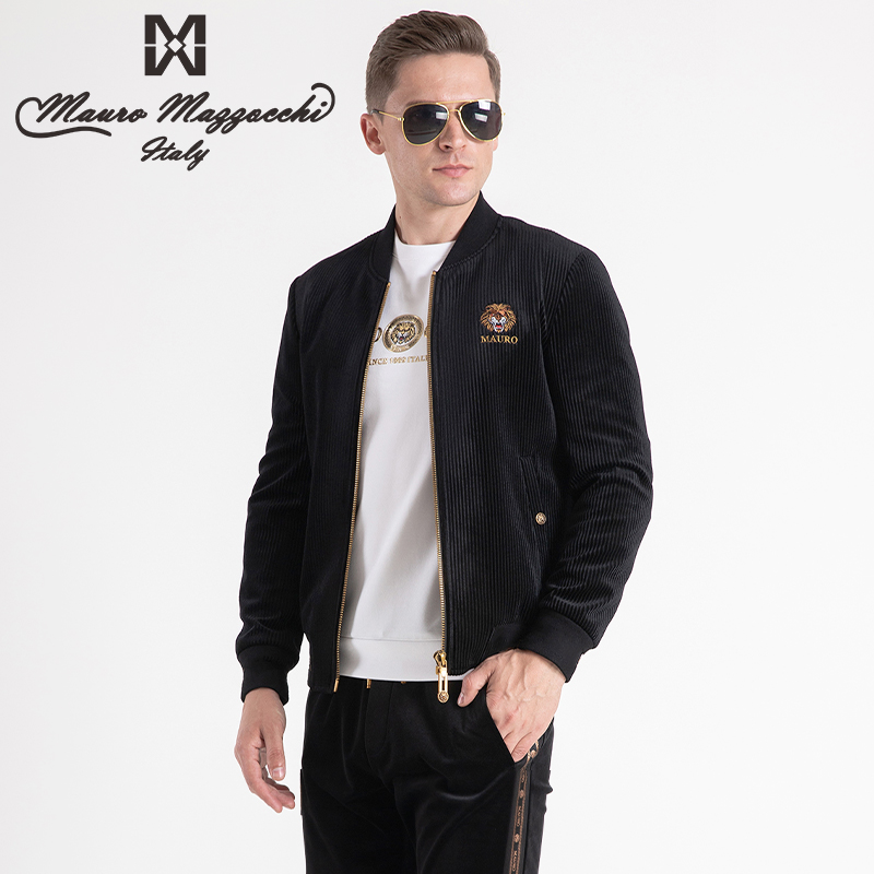 Mauro/玛路绣花烫钻灯芯绒外套男款立领夹克时尚百搭修身秋冬2312