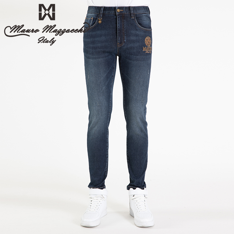 Mauro/玛路烫钻男士经典水洗潮流牛仔裤直筒裤时尚修身秋冬季1308