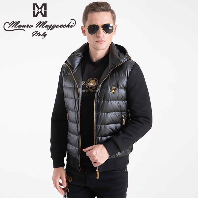 Mauro/玛路绣花烫钻男士立领连帽领羽绒服时尚舒适保暖冬季  6306