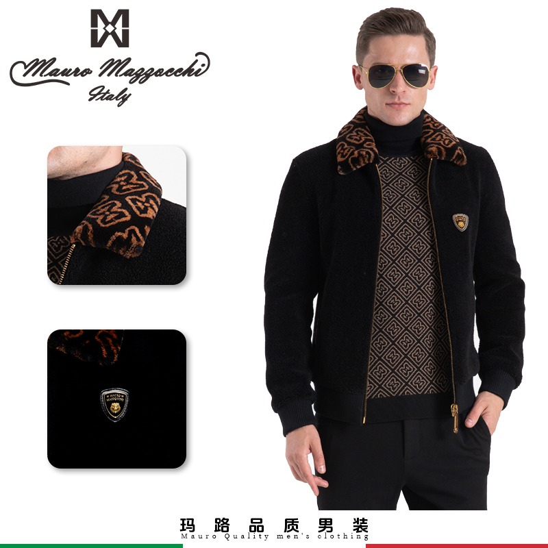 Mauro/玛路男士獭兔毛领男装外套羊剪绒时尚休闲户外保暖秋冬9002