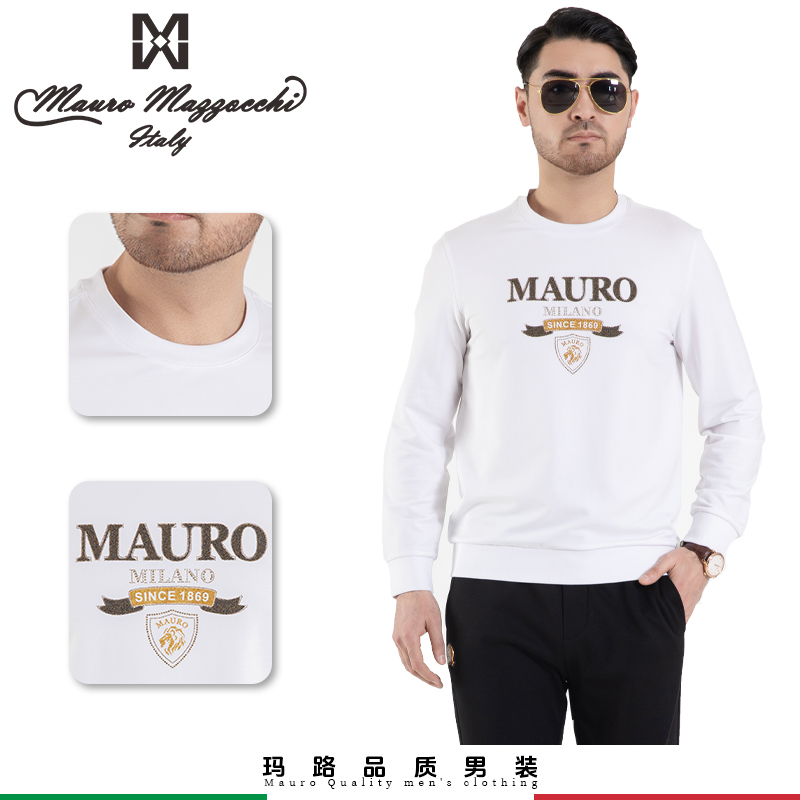 Mauro/玛路男士长袖圆领T恤潮流时尚休闲户外百搭春秋季白色2310
