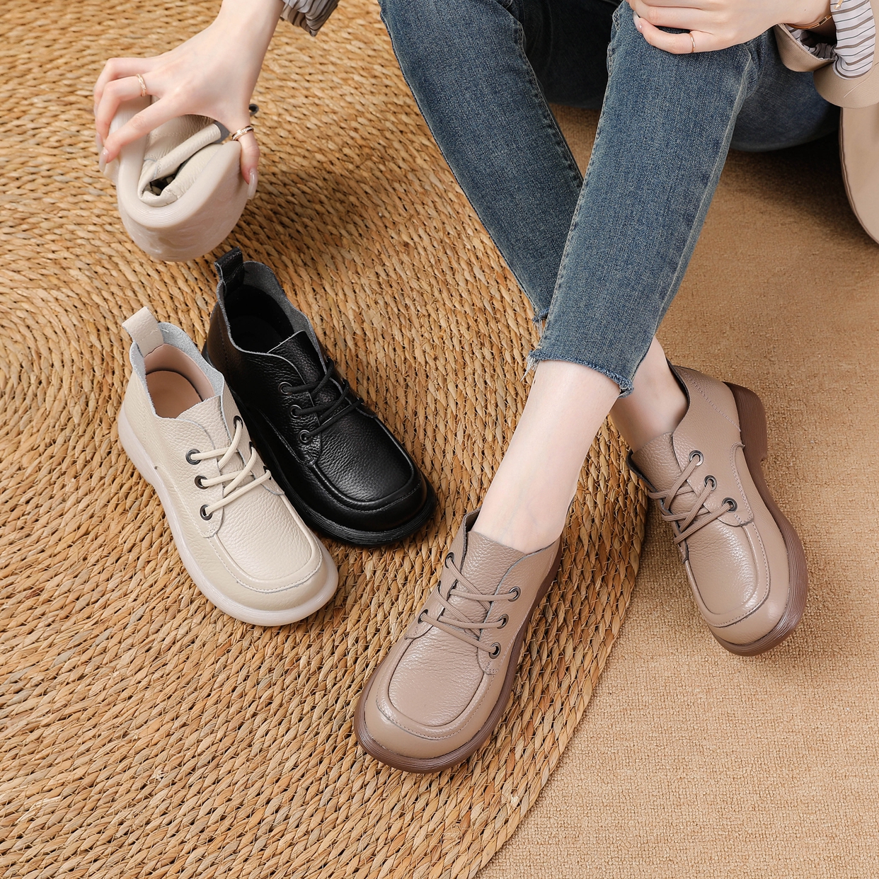 头层牛皮休闲百搭马丁靴女秋季新款真皮高帮短靴妈妈鞋3295#