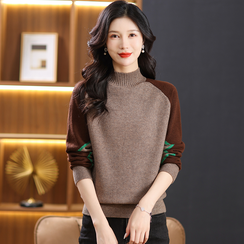 冬季新款半高领撞色洋气百搭时尚针织衫女JL920