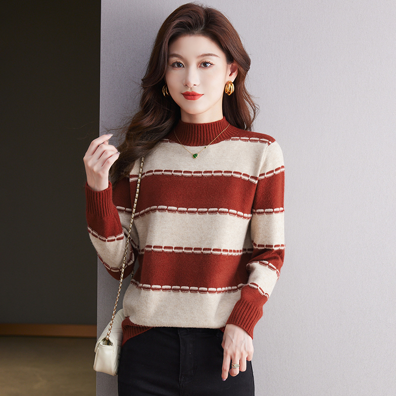 冬季爆款新款条纹显瘦时尚宽松针织衫WY9336