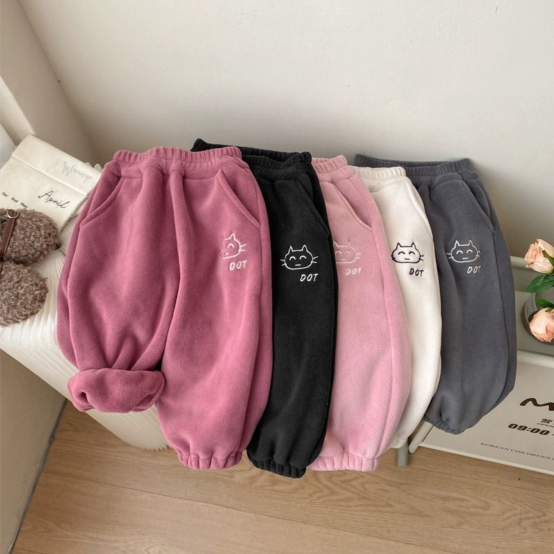 巴拉女童运动裤加绒儿童秋冬季加厚一体绒外穿裤子女宝宝冬装休闲