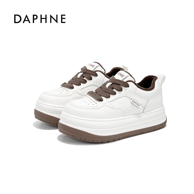 Daphne/达芙妮厚底增高时尚板鞋2026冬季新款休闲加绒保暖小白鞋