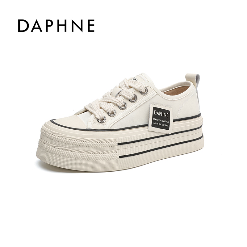 Daphne/达芙妮厚底帆布鞋系带休闲鞋2025夏季韩版百搭潮流运动鞋