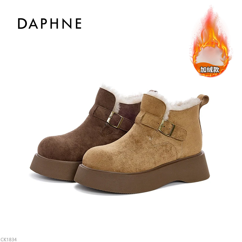 Daphne/达芙妮女鞋2025冬季雪地靴加绒保暖扣带复古绒面厚底棉靴