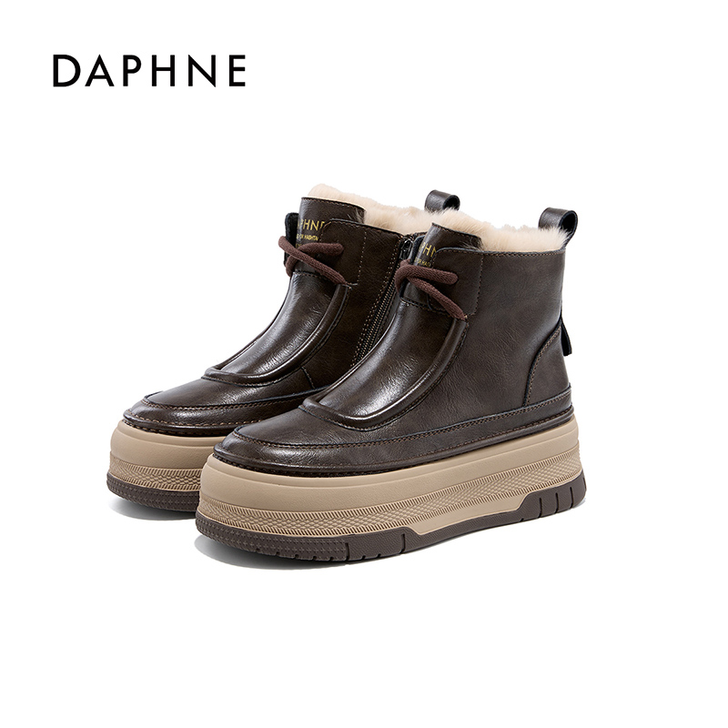 Daphne/达芙妮厚底增高时尚短靴2026冬季新款加绒保暖休闲女短靴