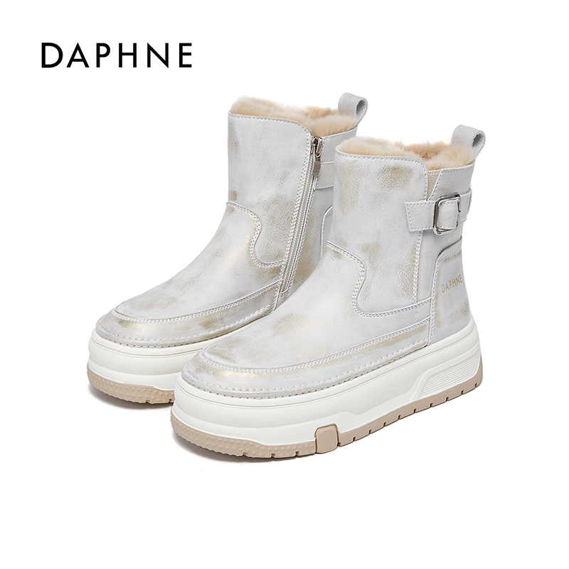 Daphne/达芙妮雪地靴女加绒加厚2026新款冬季厚底短靴保暖棉鞋