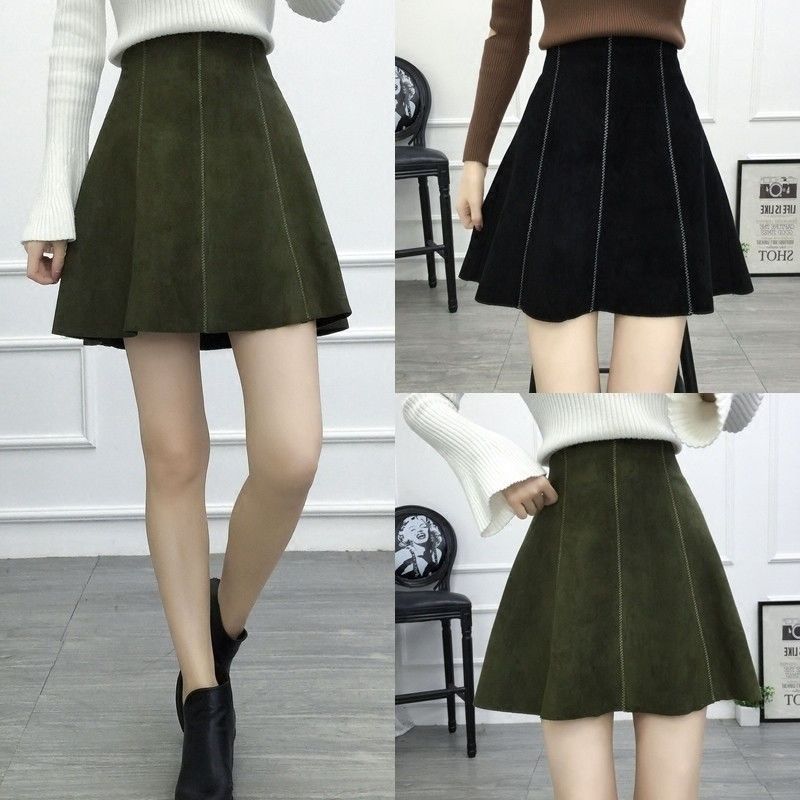 鹿绒半身裙加大码女韩版显瘦秋冬新款200斤胖妹妹明线百搭A字裙